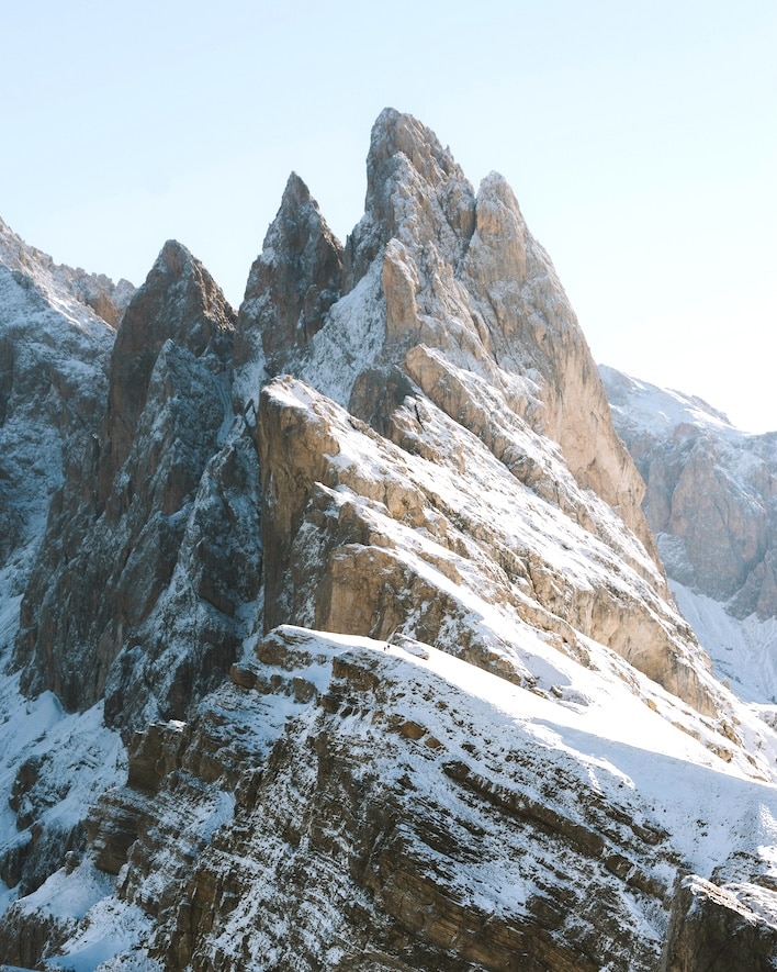 One of the most visually striking mountain ranges in the world, the Dolomites in Italy.