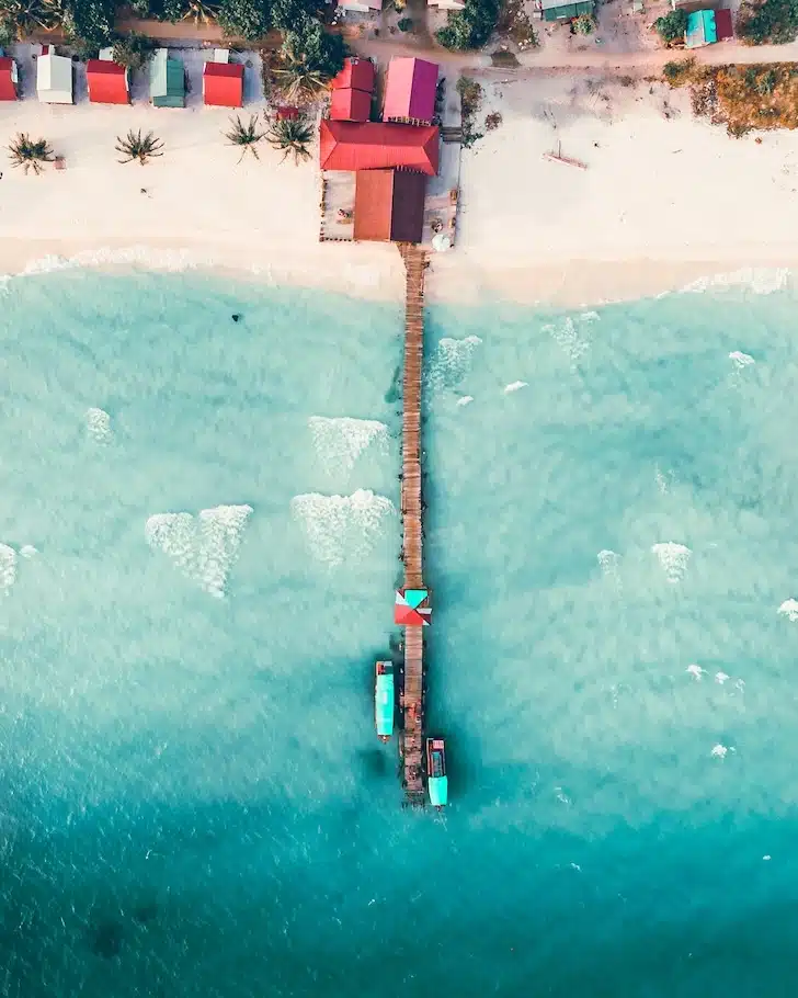 A long ocean pier in Koh Rong, Cambodia.